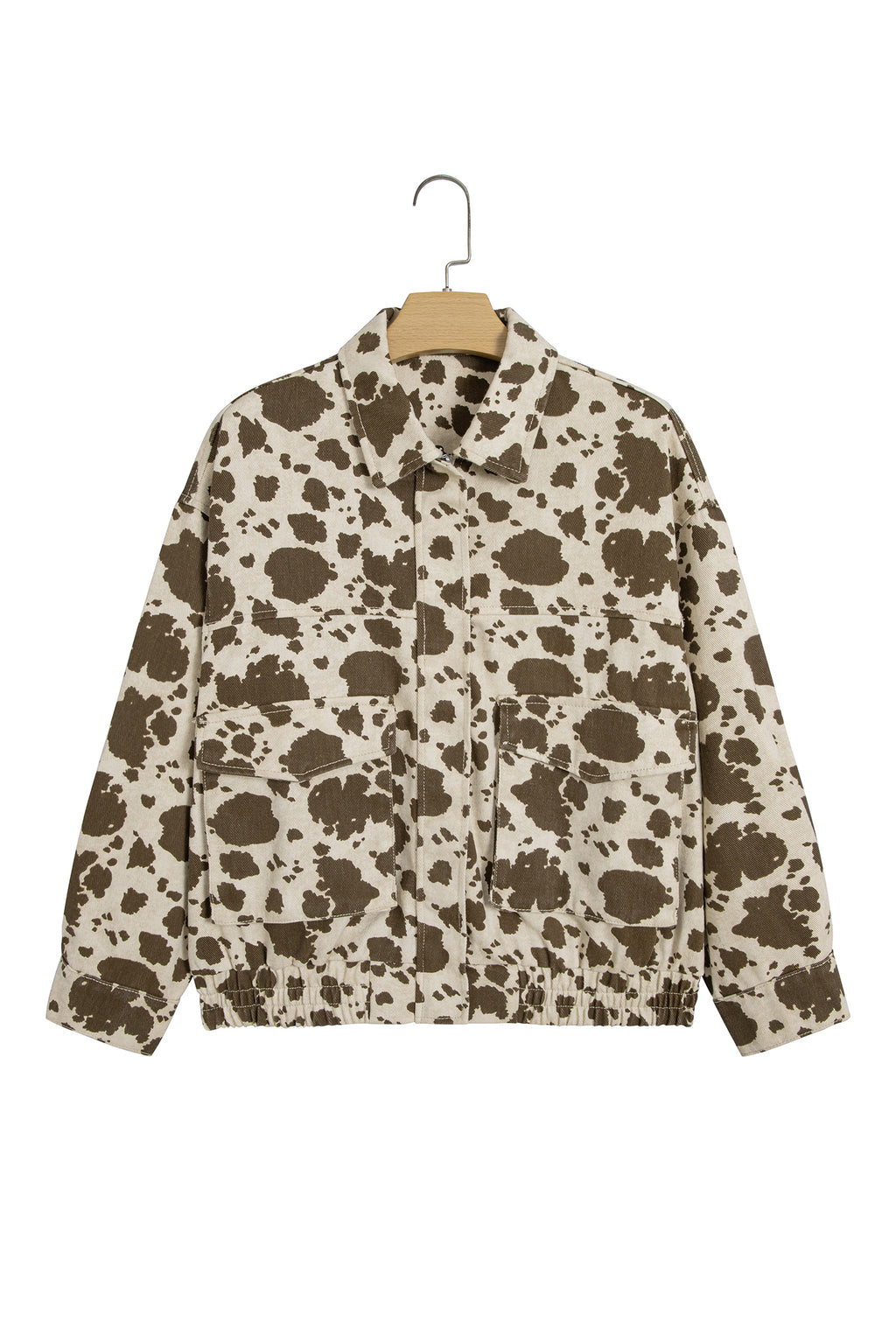 Brown Western Cow Print Cargo Pocket Denim Jacket