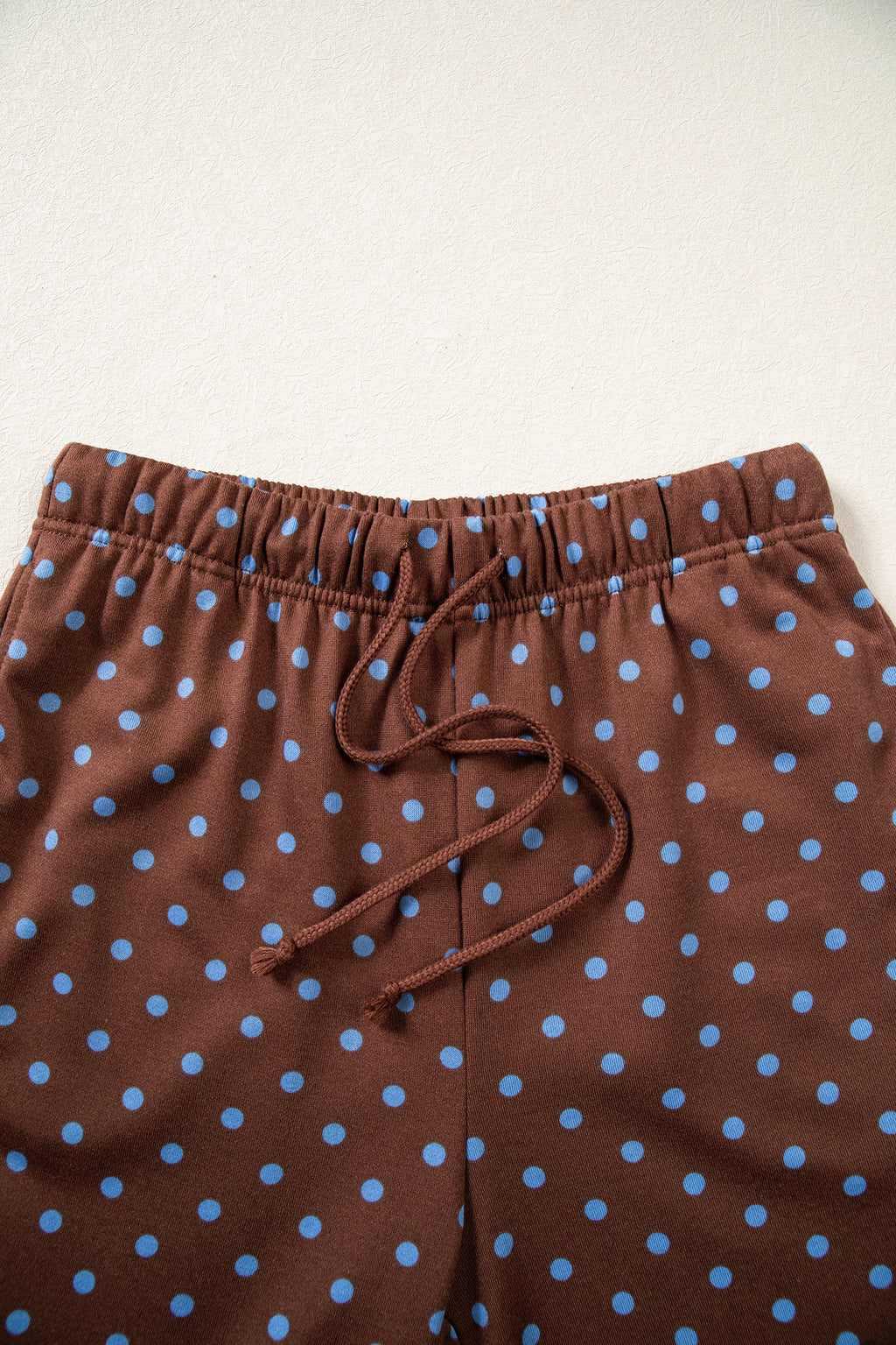 Brown Polka Dot Drawstring Wide Leg Long Sleeve Top Pant Set