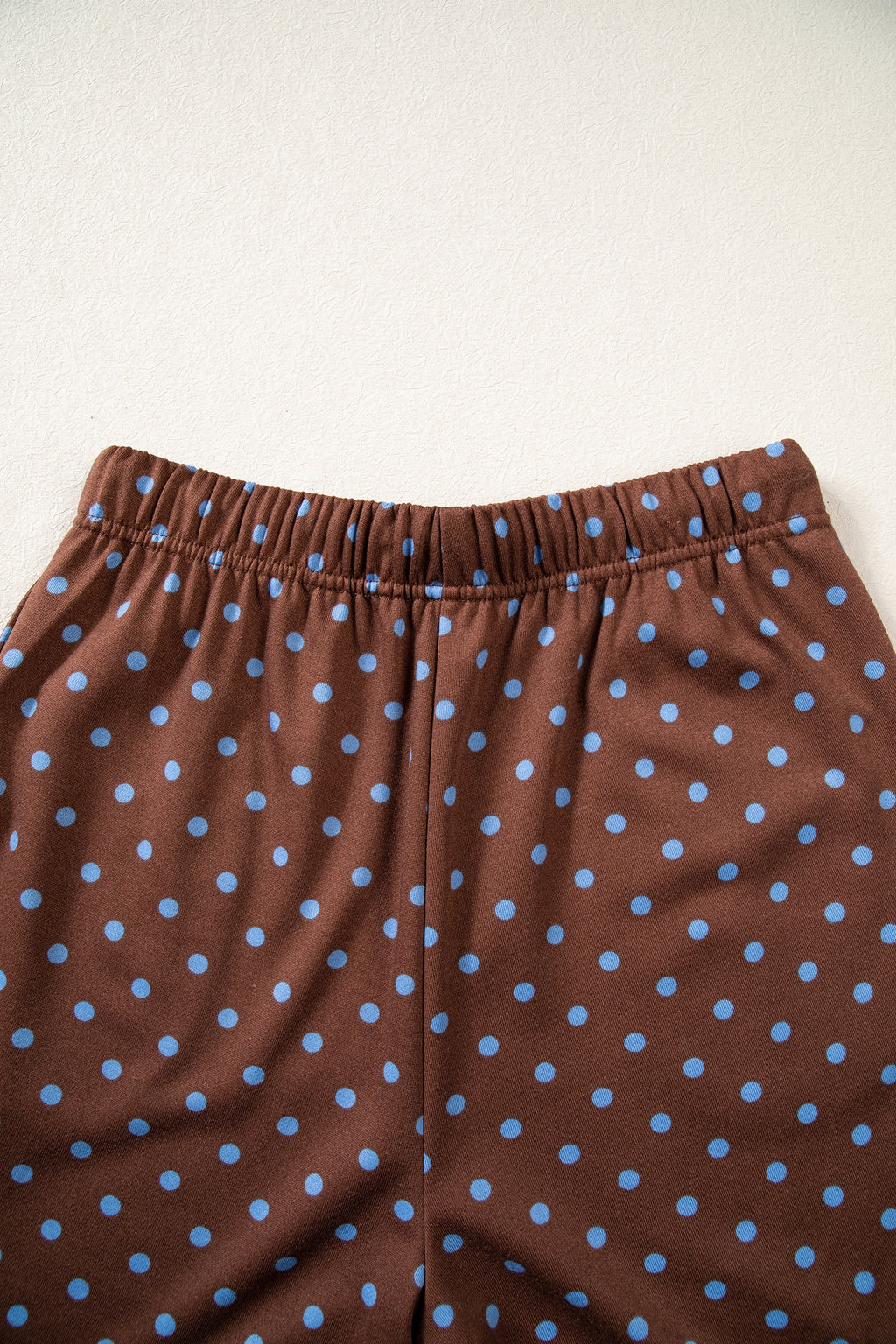 Brown Polka Dot Drawstring Wide Leg Long Sleeve Top Pant Set
