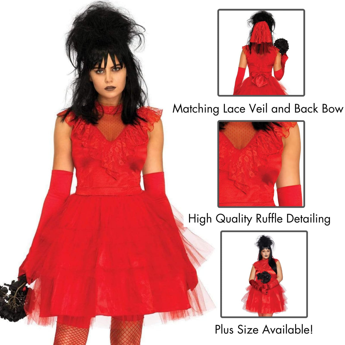 Beetle Bride Costume - Women's 80s Halloween Outfit with Lace Dress and Veil
