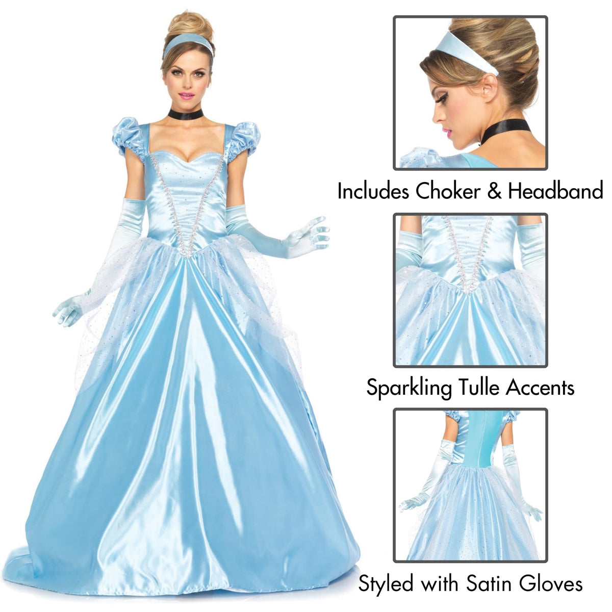 Cinderella Costume for Women - Classic Princess Dress Halloween Outfit