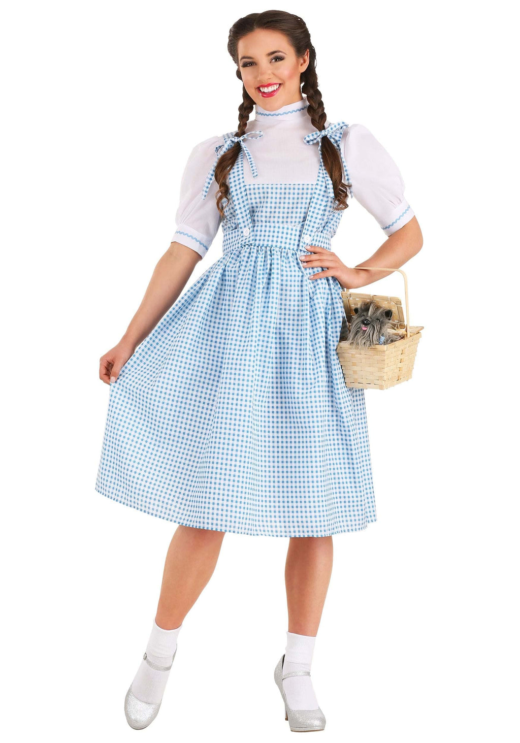 Dorothy Costume - Women's Blue Gingham Dress with White Blouse and Hair Ribbons