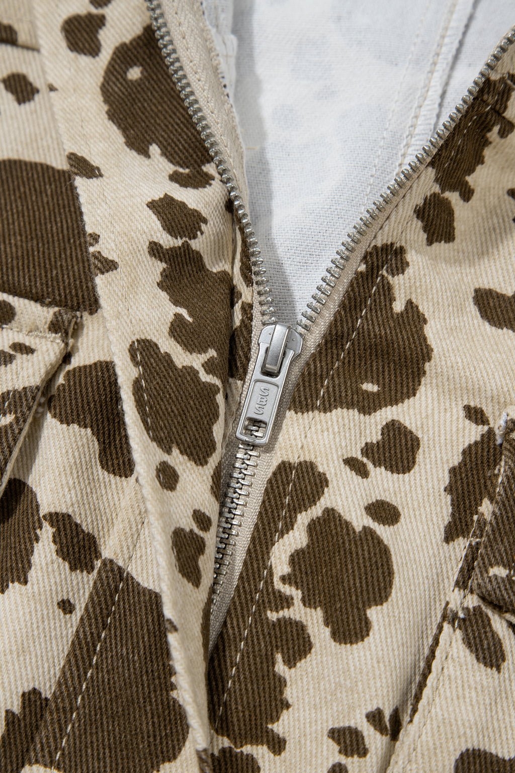 Brown Western Cow Print Cargo Pocket Denim Jacket