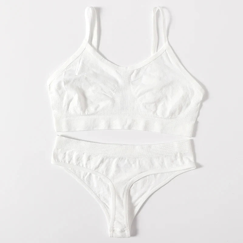 Women Buttery Soft Bra And Panties Set Push-Up Unlined Brassiere Breathable Ribbed Underwear Stretchy Crop Top Sexy Lingerie Set