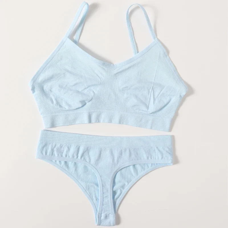 Women Buttery Soft Bra And Panties Set Push-Up Unlined Brassiere Breathable Ribbed Underwear Stretchy Crop Top Sexy Lingerie Set