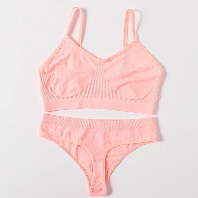 Women Buttery Soft Bra And Panties Set Push-Up Unlined Brassiere Breathable Ribbed Underwear Stretchy Crop Top Sexy Lingerie Set