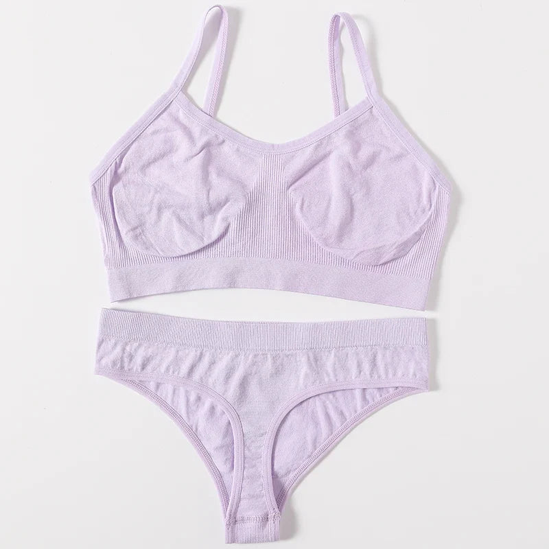 Women Buttery Soft Bra And Panties Set Push-Up Unlined Brassiere Breathable Ribbed Underwear Stretchy Crop Top Sexy Lingerie Set