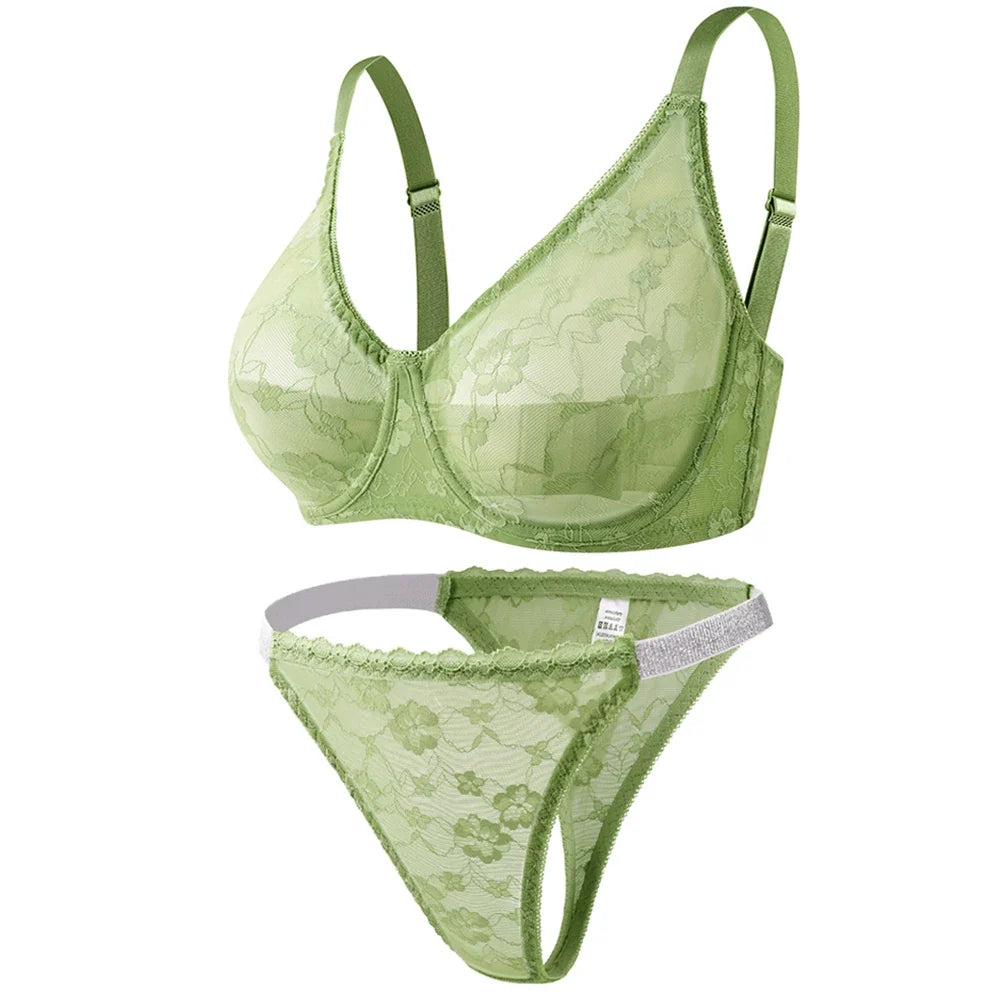 Women's Bra & Briefs Sets Seamless Bras For Ladies Lace Thong Underwear Plus Size Brassiere Sexy Lingerie Set BH Top