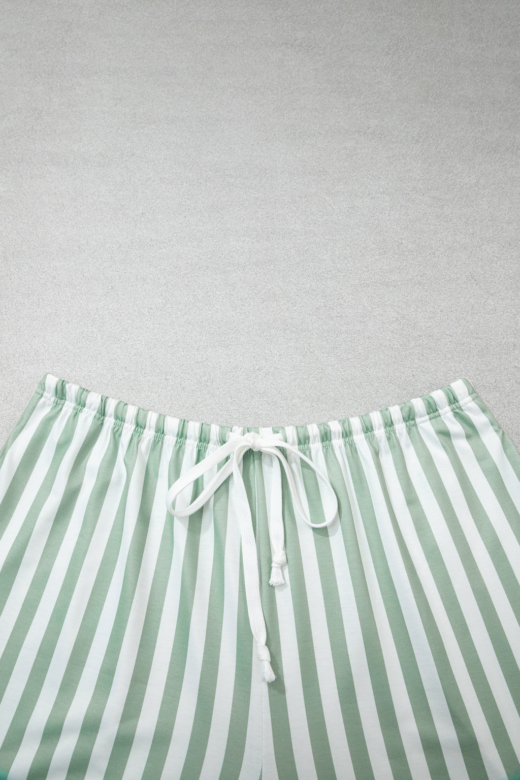 Smoke Green Striped Patchwork V Neck Two Piece Shorts Plus Size Set