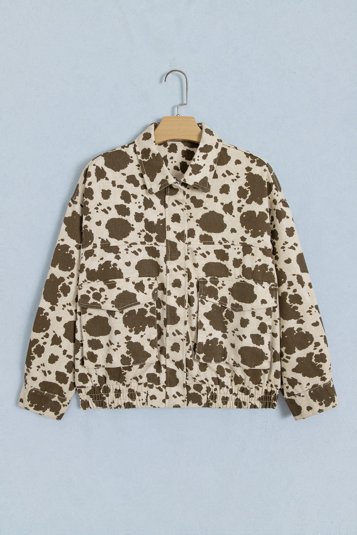Brown Western Cow Print Cargo Pocket Denim Jacket