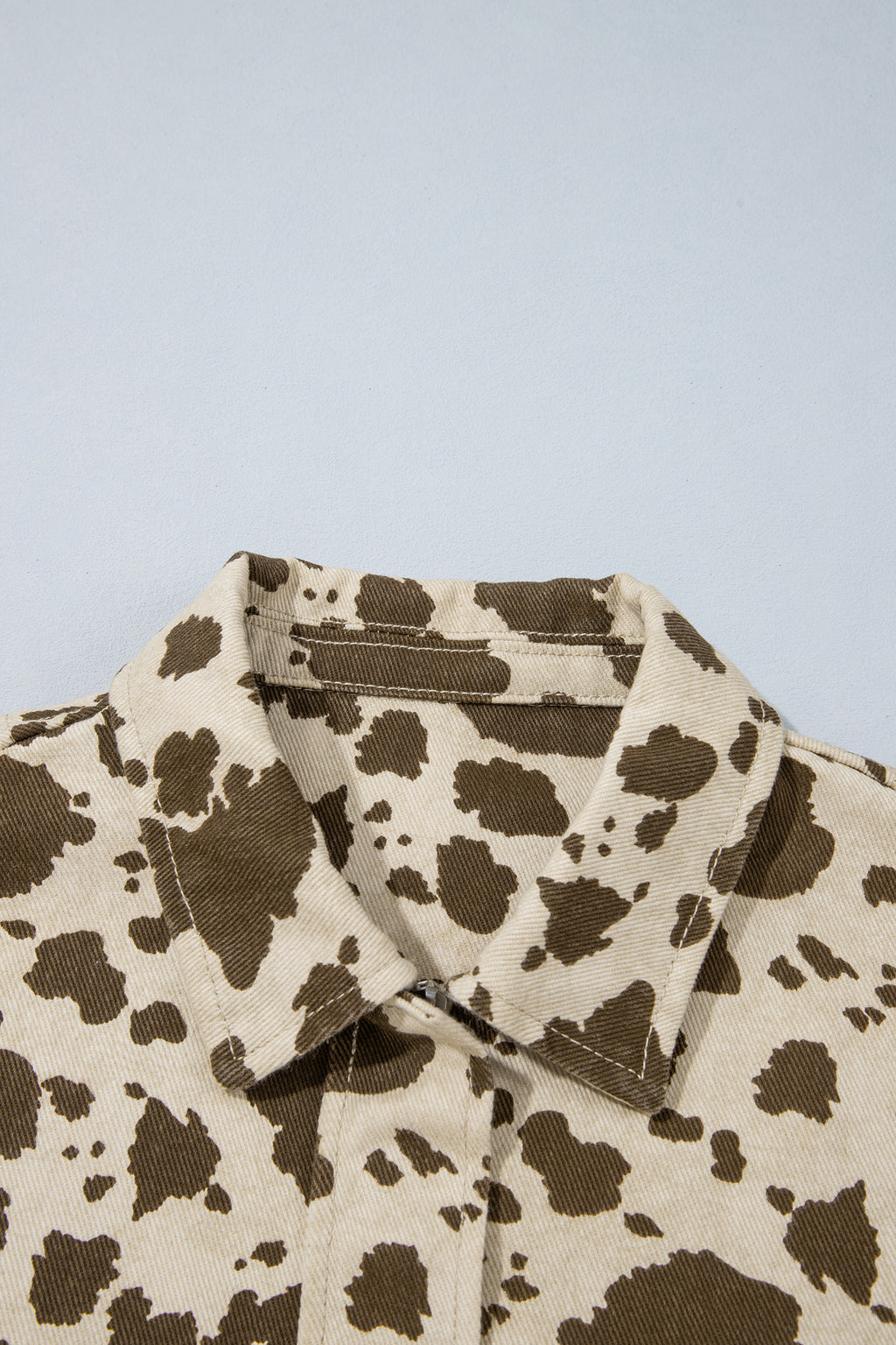 Brown Western Cow Print Cargo Pocket Denim Jacket