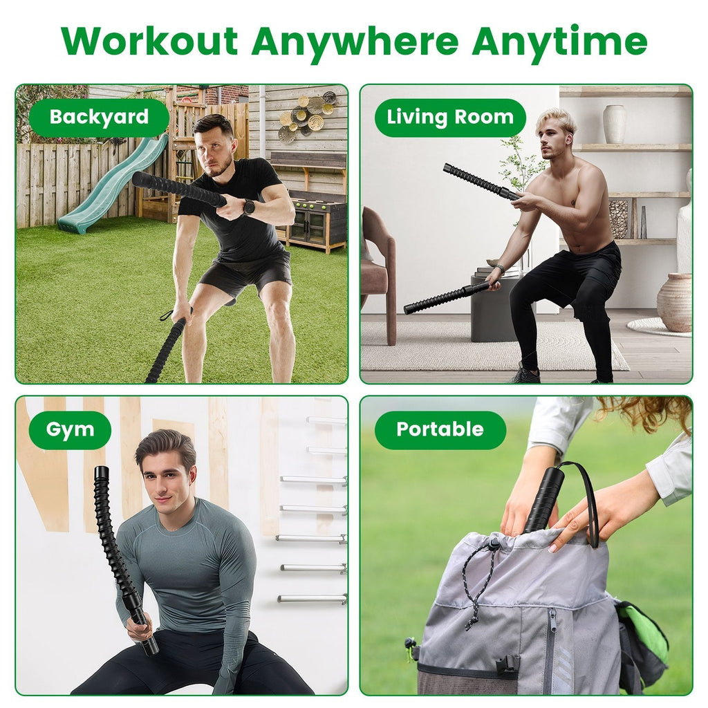 1Pair Ropeless Battle Ropes for Home Portable Compact Workout Exercise Training Battle Rope With Waist Strap for Women Men Strength Training Spring Ba