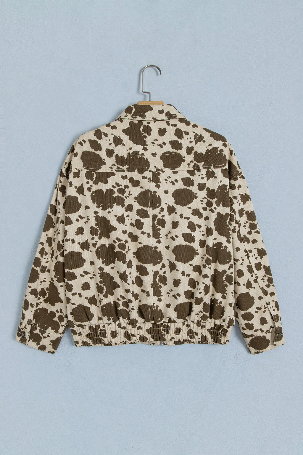 Brown Western Cow Print Cargo Pocket Denim Jacket