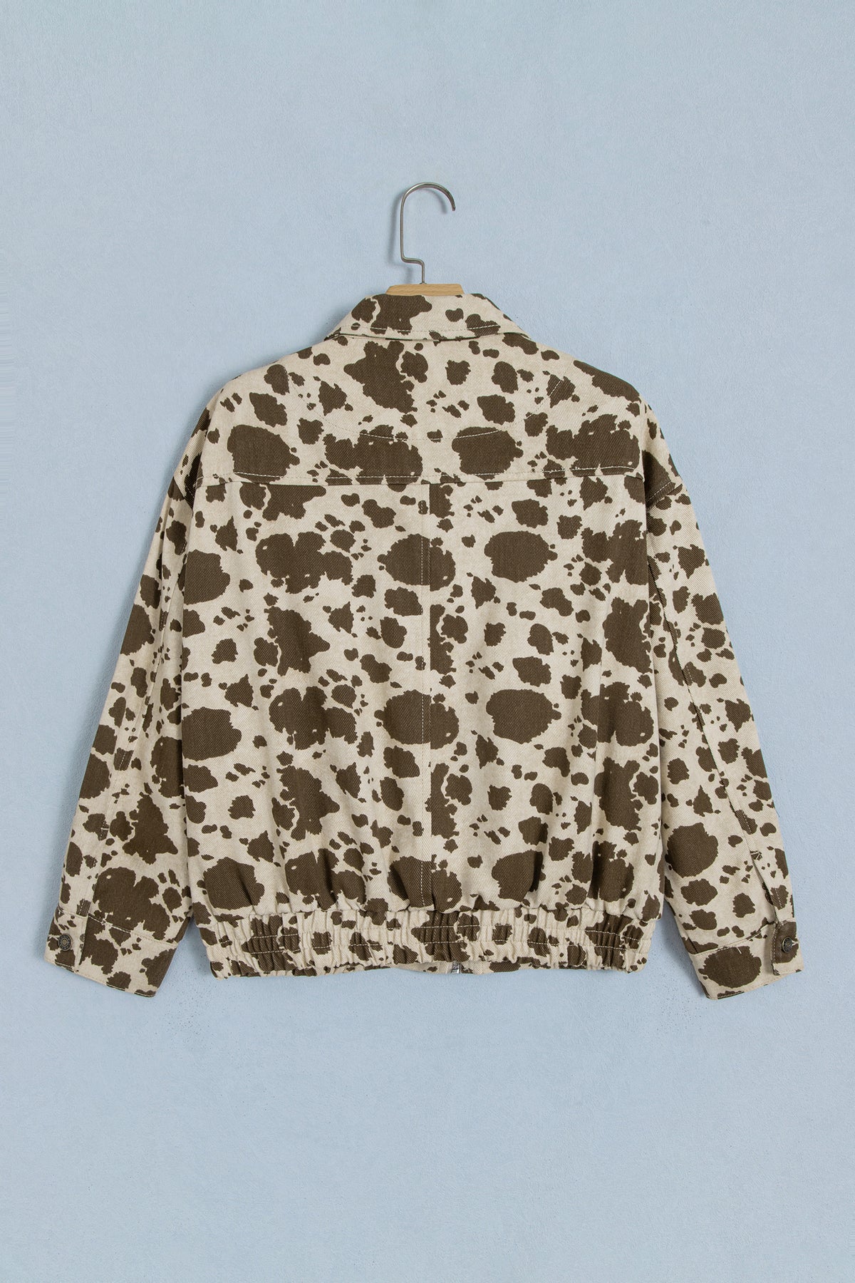Brown Western Cow Print Cargo Pocket Denim Jacket