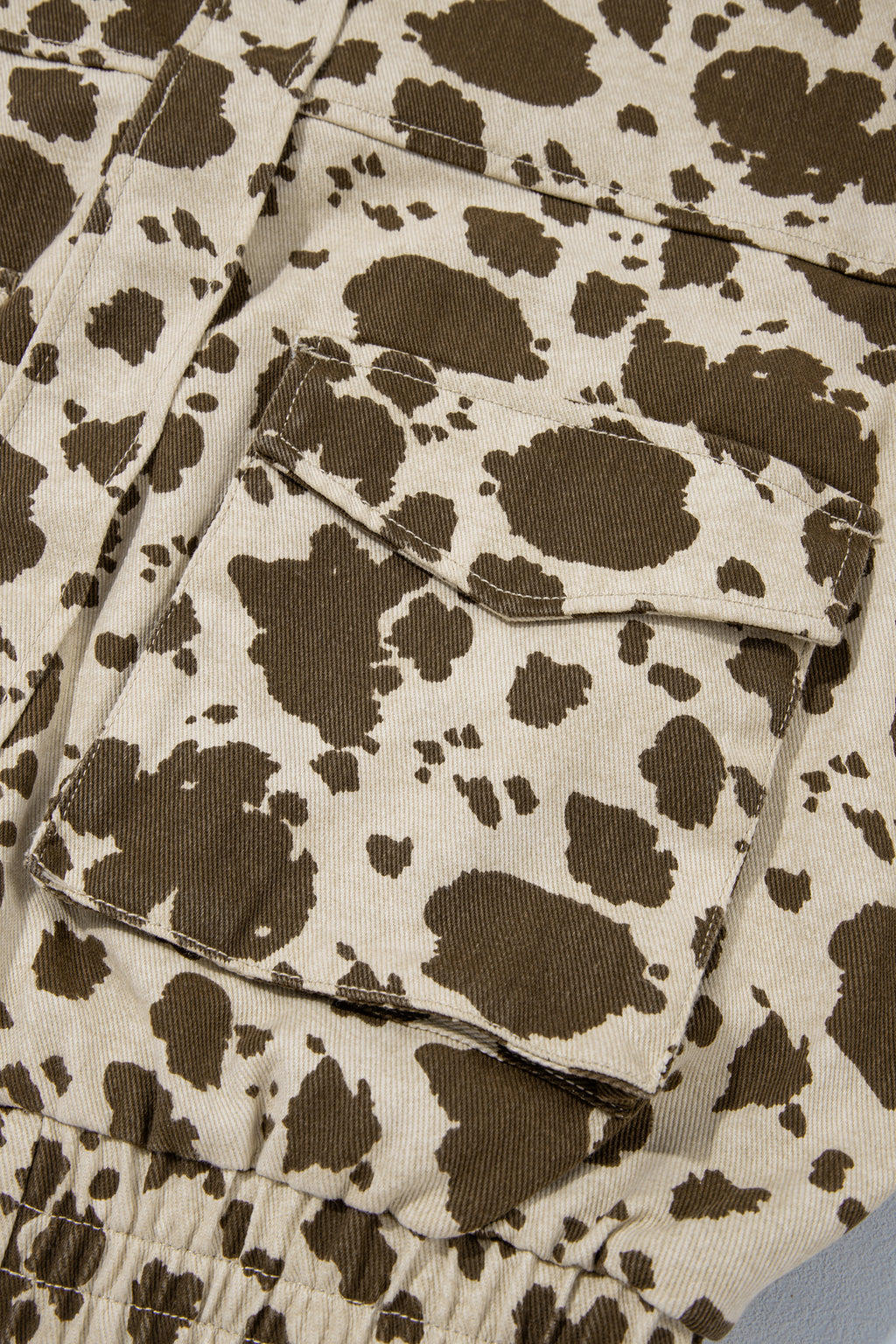 Brown Western Cow Print Cargo Pocket Denim Jacket