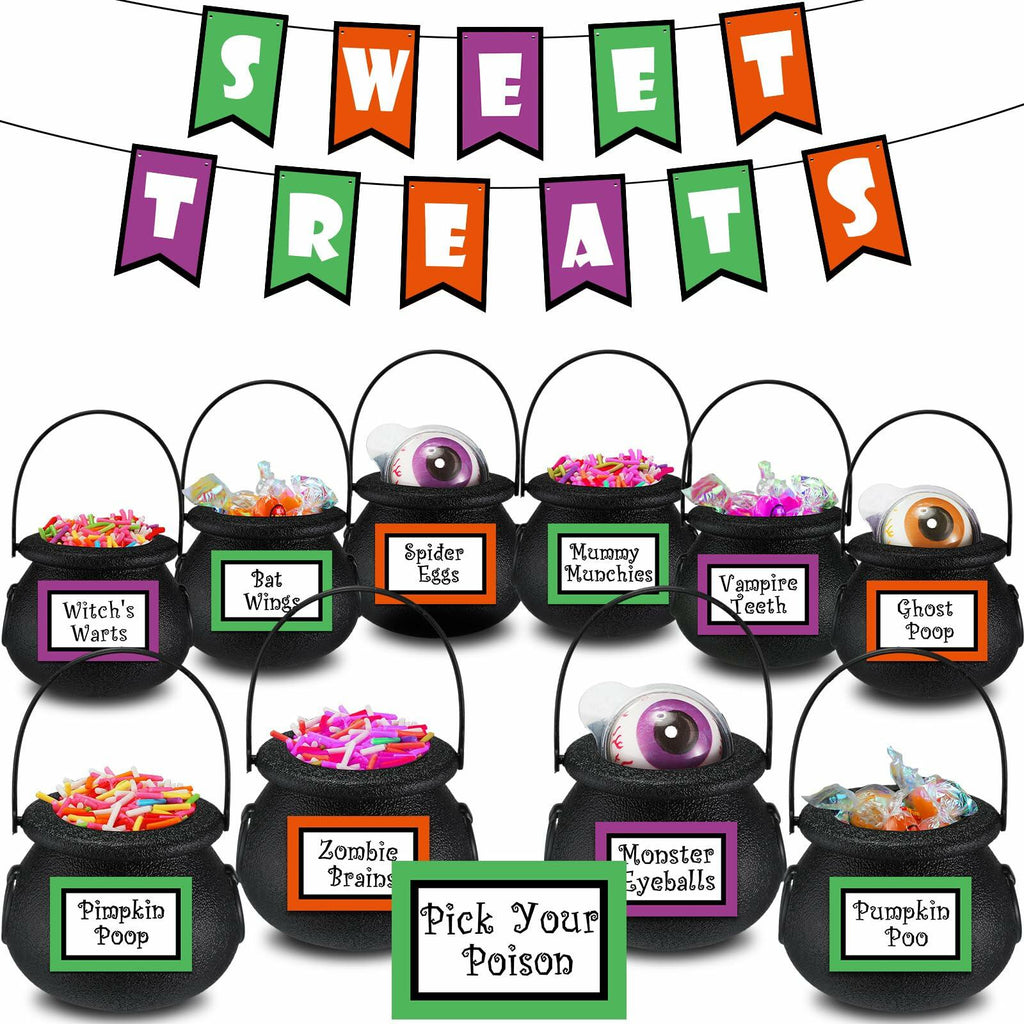 Meanplan Halloween Witch Party Favors Black Mini Cauldrons 2.8" 12pcs