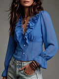 V-Neck Ruffled Chiffon Blouse