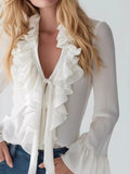 Tie-Front Flare Sleeve Blouse