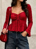 Textured Sweetheart Neck Flare Sleeve Top