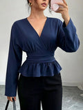 Surplice Long Sleeve Wrap Blouse