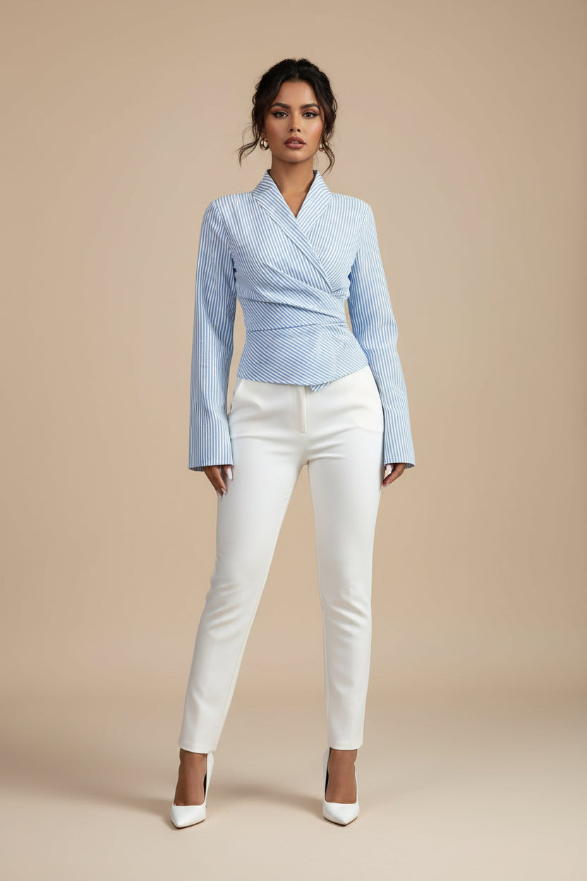 Striped Wrap Shirt with Tie-Front Detail